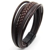 Stoere Heren Armband - Bruin Leer met Zwarte Sluiting - Armband Heren - Armband Mannen - Valentijnsdag voor Mannen - Valentijn Cadeautje voor Hem - Valentijn Cadeautje Vrouw