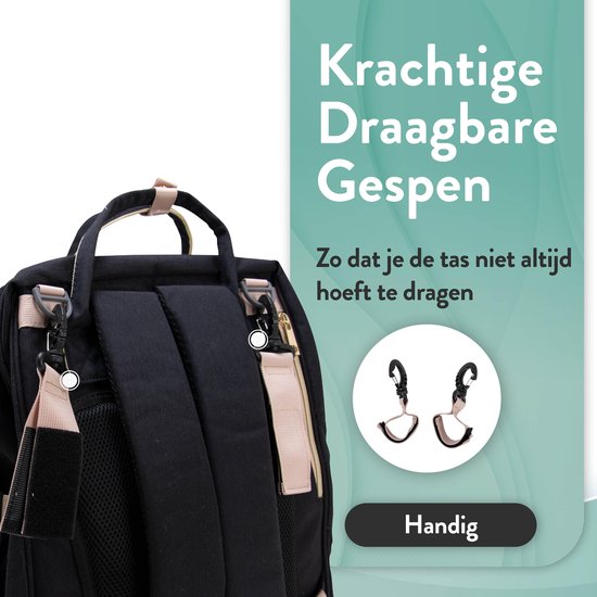 Luiertas rugzak - Monx Luiertas verzorgingstas met uitklapbaar babybedje - Overzichtelijke luierrugzak extra buggy en kinderwagen haken inclusief geïsoleerde flessenhouder - Zwart van Monx — afbeelding 5