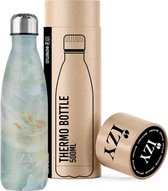 IZY Bottles x Marmer Groen | 500 ML | Thermosfles | Drinkfles | Waterfles | Schoolfles | Isoleerfles | Beker | Drinkbeker | Koud | Warm | Fles | Back to School | 500ml