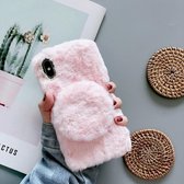 iPhone 11 Hoesje Roze Fluffy Case met Spiegel