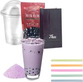 DIY Taro Bubble Tea Pakket | Bubble Tea Kit Kerstpakket voor 10 Bekers Inclusief Dome Bekers Jumbo Rietjes Premium Jasmijn Thee