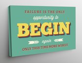 Canvas Inspirational Art - Failure is the only opportunity to begin again only this time more wisely - 60x40cm