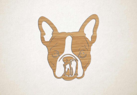 Wanddecoratie - Hond - Boston Terrier 3 - M - 65x60cm - Eiken - muurdecoratie - Line Art