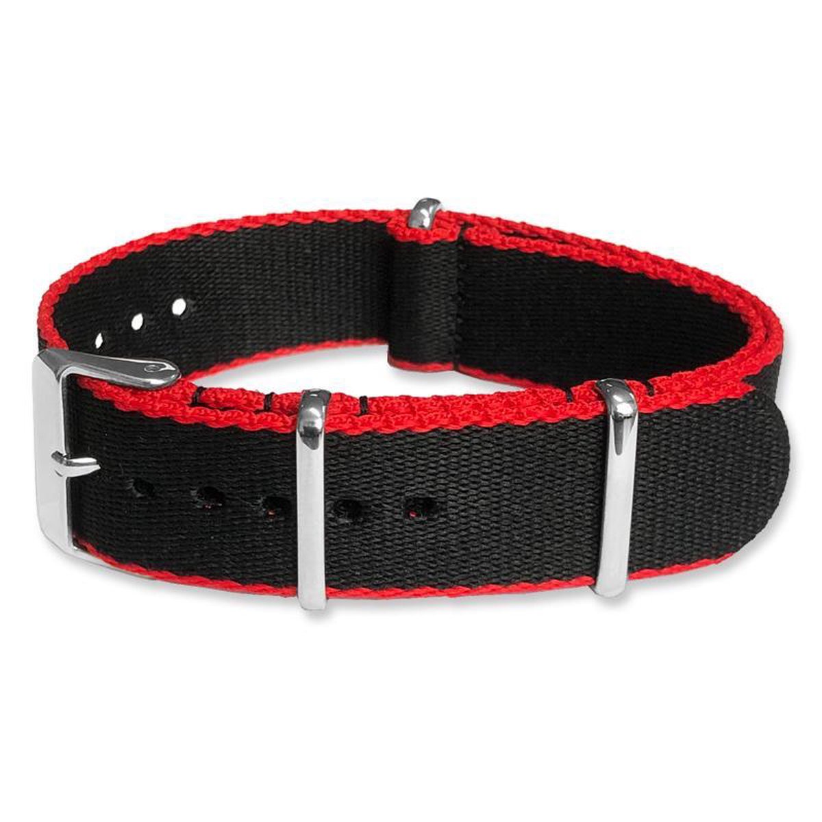Seatbelt NATO Horlogeband Deluxe Nylon Strap Zwart Rood 20mm