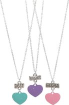 Best friend ketting 3 stuks met gekleurde hartjes