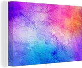 Canvas Schilderij Waterverf - Oranje - Roze - Blauw - 30x20 cm - Wanddecoratie