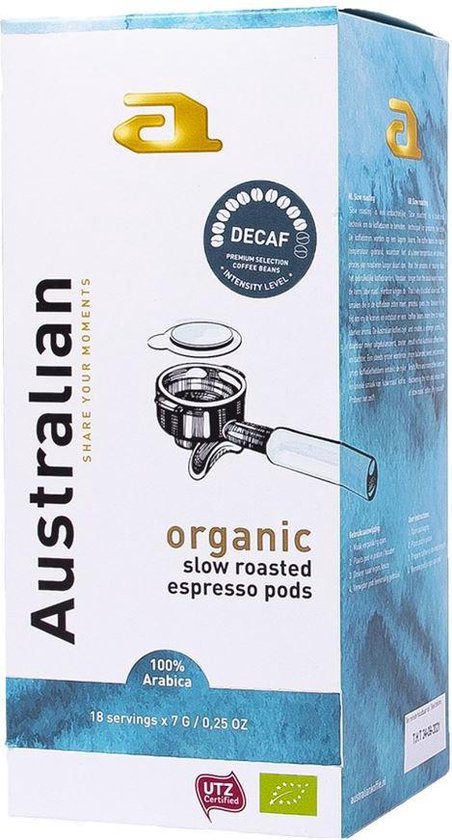 Australian Espresso Pods decaf -4 x 18 stuks- UTZ Organic