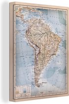 Canvas Wereldkaart - 90x120 - Wanddecoratie Klassieke wereldkaart Zuid-Amerika