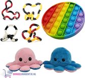 Pop It Fidget Regenboog + Tangle Pet + Octopus Mood Knuffel (Roze/Blauw)  + Hartje Sticker! | pop it fidget toy goedkoop, fidget toy, fidget toys pakket, fidget toys pop it, fidget toys stres