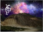 Poster – Astronaut boven Rotsen met Galaxy Lucht - 40x30cm Foto op Posterpapier