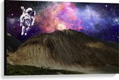 Canvas - Astronaut boven Rotsen met Galaxy Lucht - 90x60cm Foto op Canvas Schilderij (Wanddecoratie op Canvas)