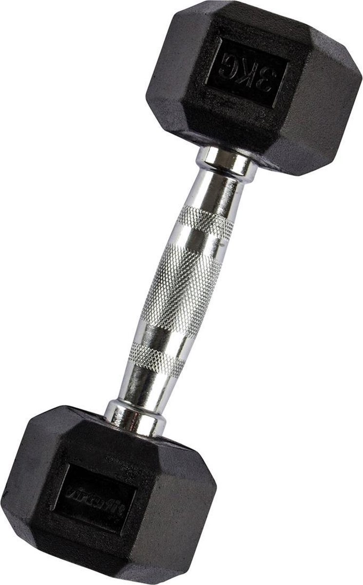 Haltère Hexa VirtuFit 30 Kg – Poignée Chromée, Fonte Caoutchoutée, Antidérapante