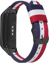 Luxe Nylon Armband Geschikt Voor Fitbit Charge 3/4 Horloge Bandje - Sportband Armband Polsband Strap - Horloge Band - Watchband - Vervang Horlogeband - Rood/Wit/Blauw