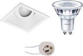 PHILIPS - LED Spot Set - CorePro 827 36D - Proma Zano Pro - GU10 Fitting - Inbouw Vierkant - Mat Wit - 4.6W - Warm Wit 2700K - Kantelbaar - 93mm