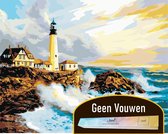 Joeni® Schilderen Op Nummer - 40x50 cm - Vuurtoren aan Zee - Volwassenen - Zonder Vouwen