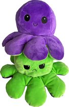 Octopus Knuffel - Kawaii Octopus - Octopus knuffel mood - 15CM Octopus Omkeerbaar Paars / Groen - Blij / boos - Schattig Emotie knuffeltje