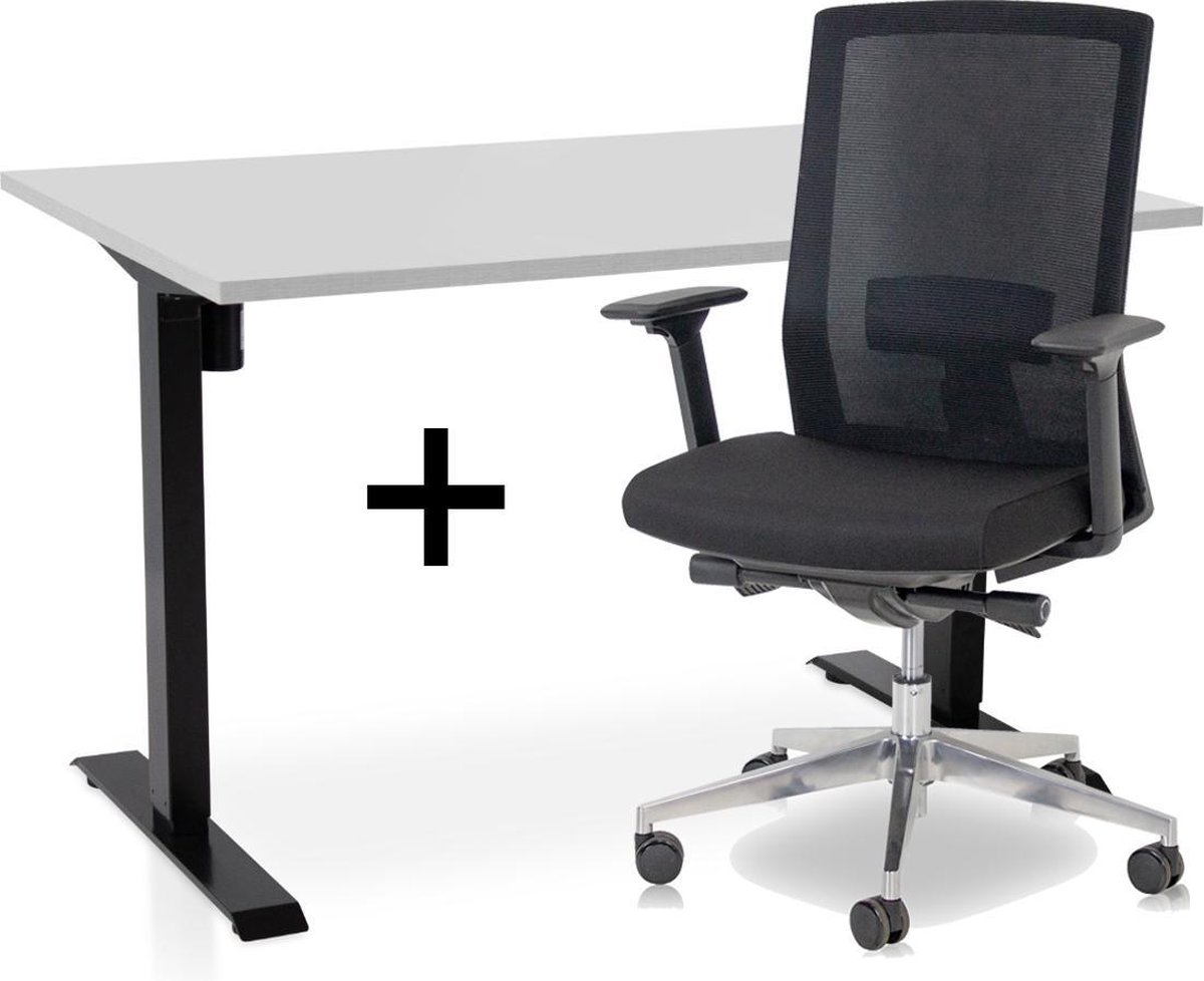 Zit-sta bureau elektrisch verstelbaar + ERGO Bureaustoel | ARBO EASY Thuiswerkset | frame bureau zwart - bureaublad grijs | 120x80 cm