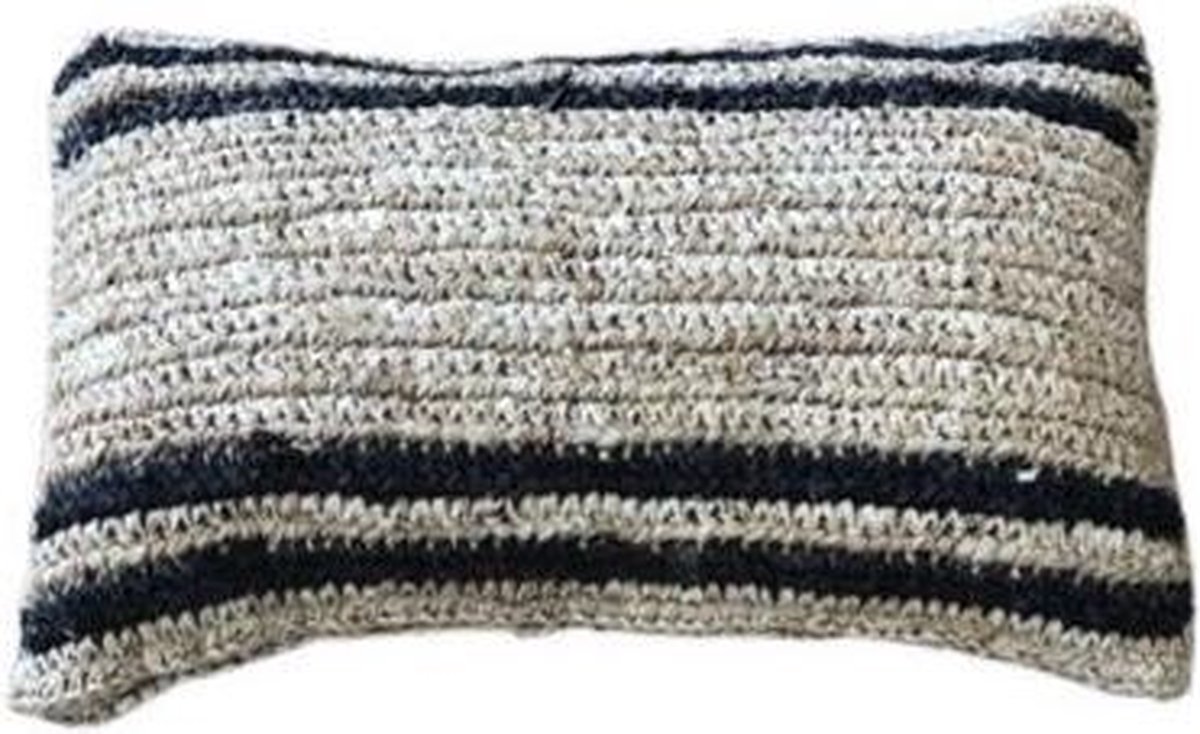 Yoshiko - Lama - Raffia Sierkussen - Kussen S 30x50cm - Naturel/Antraciet