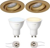 PHILIPS HUE - LED Spot Set GU10 - White Ambiance - Bluetooth - Proma Delton Pro - Inbouw Rond - Mat Goud - Kantelbaar - Ø82mm