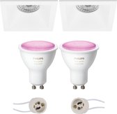 PHILIPS HUE - LED Spot Set GU10 - White and Color Ambiance - Bluetooth - Proma Pollon Pro - Inbouw Vierkant - Mat Wit - Verdiept - 82mm