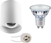 PHILIPS - Opbouwspot Set - MASTER 927 36D VLE - Proma Luxina Pro - GU10 Fitting - DimTone Dimbaar - Opbouw Rond - Mat Wit - 4.9W - Warm Wit 2200K-2700K - Verdiept - Kantelbaar - Ø90mm