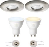 PHILIPS HUE - LED Spot Set GU10 - White Ambiance - Bluetooth - Proma Luno Pro - Waterdicht IP65 - Inbouw Rond - Mat Nikkel - Ø82mm