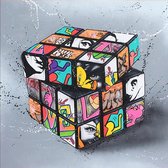 Allernieuwste Canvas Schilderij Graffiti Rubiks Kubus - Puzzel Spel - Grafitti - Woonkamer - 60 x 60 cm - Kleur