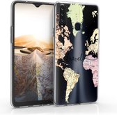 kwmobile telefoonhoesje voor Samsung Galaxy A20s - Hoesje voor smartphone in zwart / meerkleurig / transparant - Travel Wereldkaart design