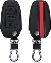 kwmobile autosleutelhoes voor Peugeot Citroen 3-knops Smartkey autosleutel (alleen Keyless Go) - Hoesje van imitatieleer in rood / zwart - Rallystrepen design