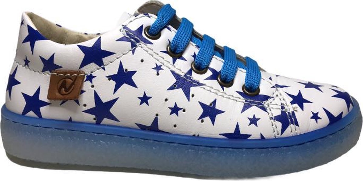 Naturino veter rits blauwe sterren lederen sneakers Cycas wit blauw