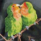 DQ10.014 Diamond Dotz® - Hobby Pakket - Diamond painting volwassenen - Groen oranje papegaaitjes 41 x 41cm - Vierkante steentjes - Diamond painting pakket volledig
