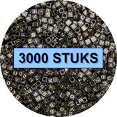 Fako Bijoux® - Letterkralen Vierkant Bulk - Letter Beads - Alfabet Kralen - Sieraden Maken - 3000 Stuks - Zwart/Goud