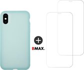 BMAX Telefoonhoesje geschikt voor iPhone X - Latex softcase hoesje mintgroen - Met 2 screenprotectors