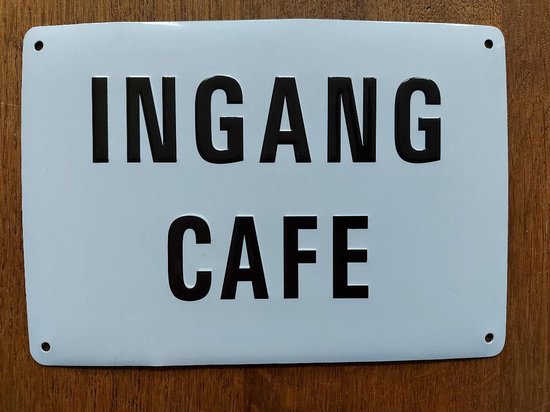Ingang Cafe - Muurschild - 14,5x10 cm - Metalen wandbord