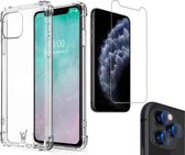 Apple iPhone 11 Pro Max hoesje case shock siliconen transparant - hoesje iphone 11 pro max - iphone 11 pro max hoesjes cover hoes - 1x iphone 11 pro max screen protector glas tempe