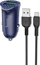 HOCO Z39 Farsighted - 2-poort Quick Charger Auto-oplader - QC 3.0 18W Autolader + Micro-USB kabel - Voor Android Smartphones - Donkerblauw