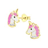 Joy|S - Zilveren eenhoorn oorbellen 8 x 11 mm unicorn - 14k goudplating