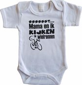 Witte romper met "Sssssst... Mama en ik kijken wielrennen" - maat 68 - moederdag, zwanger, cadeautje, kraamcadeau, grappig, geschenk, baby, tekst, bodieke