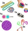 foto van Fidget Toys Pakket - Set met 10 verschillende Fidget Toys: Wacky Tracks, Simple Dimple, Pop It Fidget, Flippy Chain, Monkey Noodles, Snapperz Rainbow