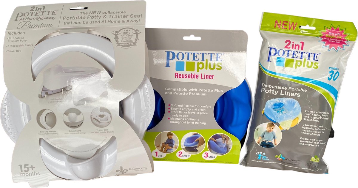 Goedkoopste Potette Premium Reispotje - Kinderen - Biologisch Afbreekbare Wegwerpzakjes 30-Pack -Wit/Blauw
