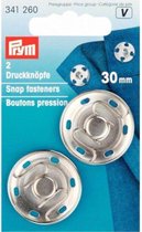 PRYM AANNAAIDRUKKNOOP, MESSING, 30MM, ZILVER, PER PAKJE (2 STUKS).