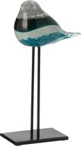 J-Line Vogel Op Voet Glas/Ijzer Blauw/Wit Small