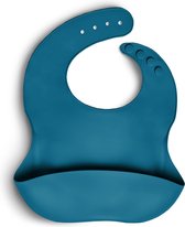 Telano® Slabbetje Blauw met Opvangbakje - Siliconen Slabber Baby Peuter - Verstelbaar en Waterproof - Kraamcadeau - Verjaardag