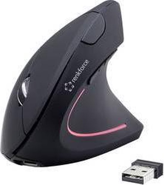 Renkforce RF-WM-322 Ergonomische muis Radiografisch Optisch Zwart 5 Toetsen 1600 dpi Ergonomisch, Oplaadbaar