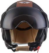 MOTO H45 , Jethelm, scooterhelm, motorhelm, retro, leer Vintage Black, L, hoofdomtrek 59-60cm