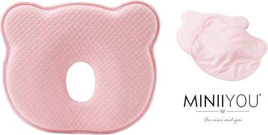 Foto: Miniiyou orthopedisch baby hoofdkussen kussensloop roze plat hoofd 100 katoen