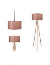 YILTEX – Vloerlamp / Vloerlampen Woonkamer / Lamp / Staande Lamp / Lamp E27 / Driepoot Lamp / Tafellamp Slaapkamer / Hanglamp – 3 delig – Hout - Zalm Licht Bruin Met Crème Voeten