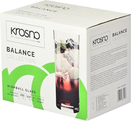 Krosno Balance longdrink drinkglazen - set van 6 - - Krosno