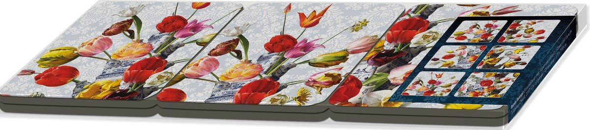 Bekking & Blitz - Onderzetters - 6 stuks - Kunst - Bloemstilleven met Tulpenvaas - Delftsblauw - Roman Reisinger