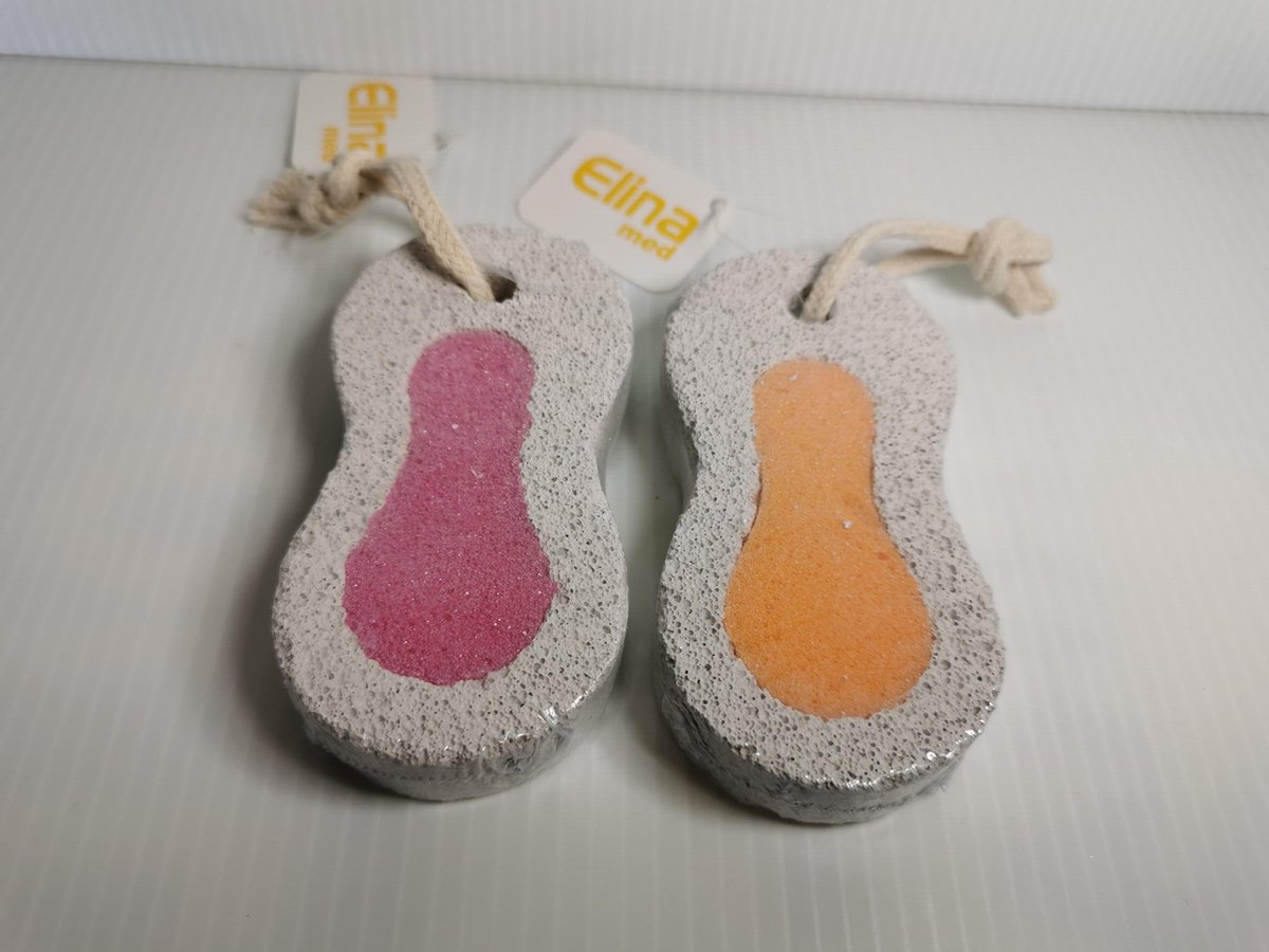 Set 2x Puimsteen roze + oranje om eelt te verwijderen 9,5x5x2cm